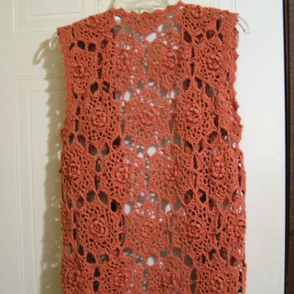 DUSTY ROSE SILK/COTTON CROCHETED VEST M - Picture 3 of 3